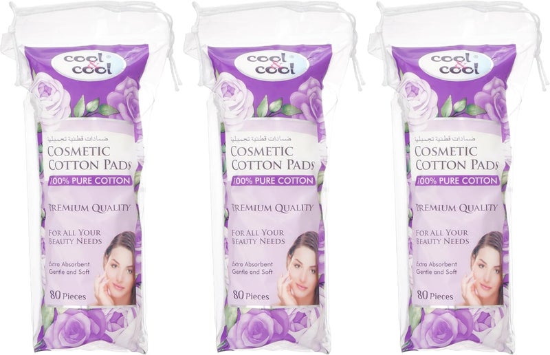 Cool & Cool Cosmetic Cotton Pads - 80 Pieces, 3-Pack - Image 1